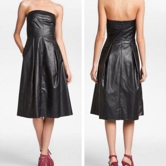 Leith Dresses & Skirts - Leith Black Faux Vegan Leather Strapless Dress Size 4